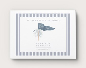 Baby Boy | Personalized Notecards | Custom Notecards | Blue Pennant Flag Notecards
