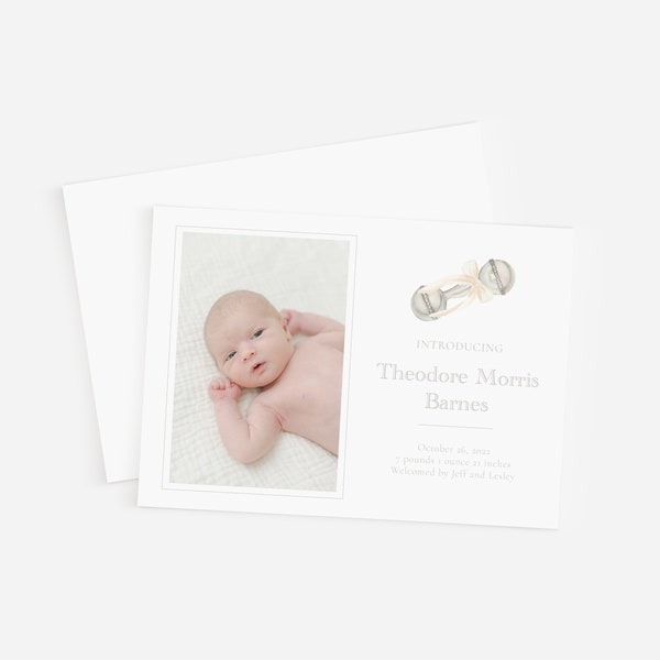 Neutral Rattle Watercolor Birth Announcement