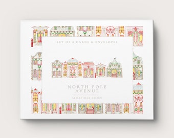 North Pole Avenue | Watercolor Notecards | Holiday Notecards | Winter Notecards