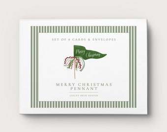 Merry Christmas | Personalized Notecards | Custom Notecards | Green Pennant Flag Notecards