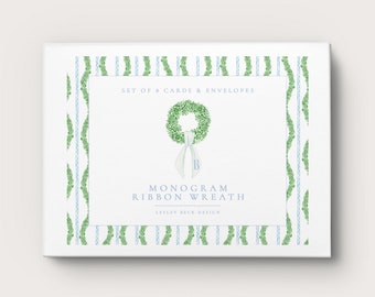 Monogram Ribbon Wreath | Initial Notecards | Family Stationery