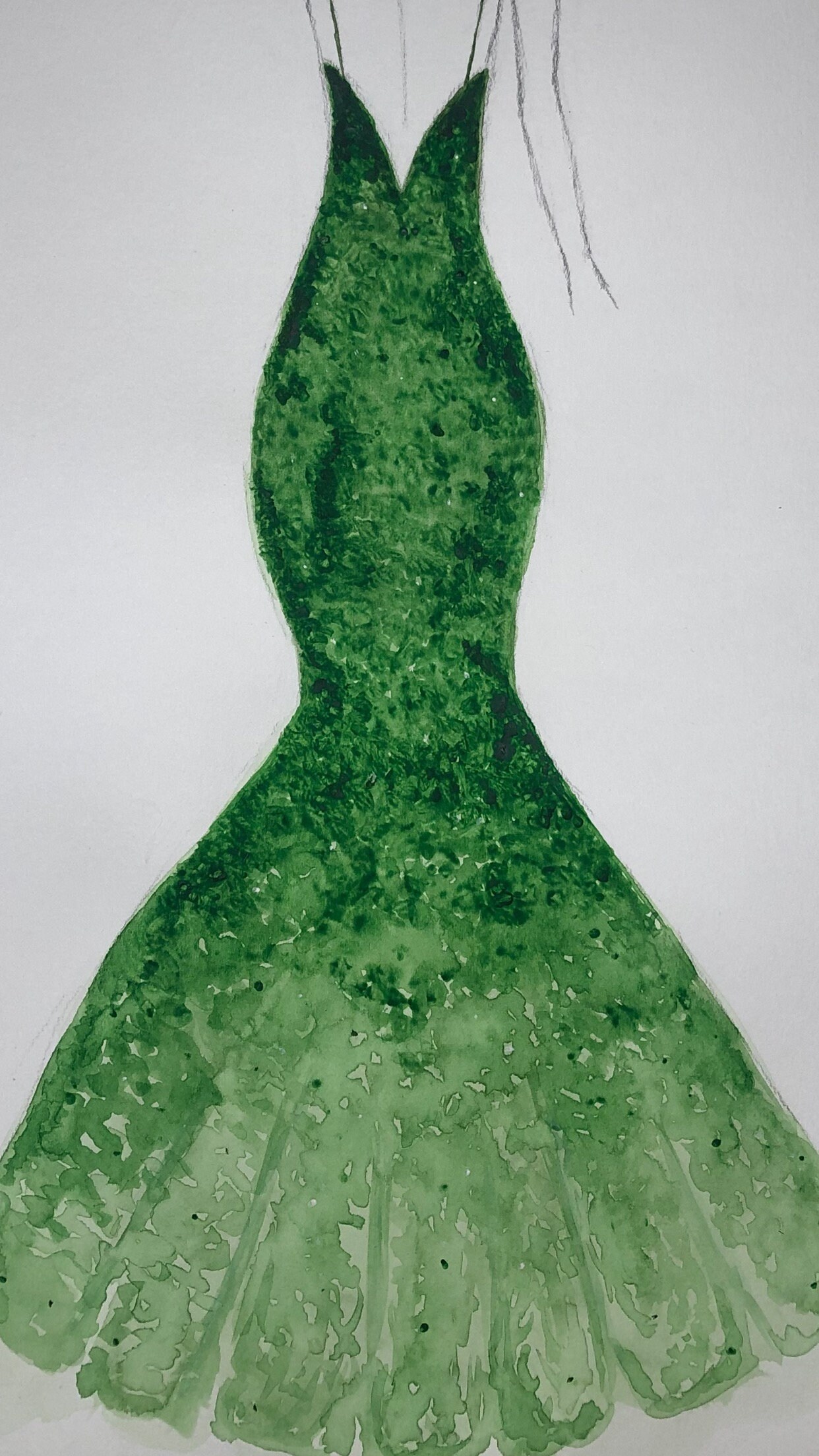 Girl in the green dress. Original watercolour painting. Size Etsy