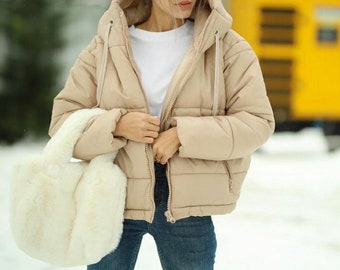 Womens Plus Size Fur hooded Quilted Padded Winter Coat Puffa Parka Jacket 10-18