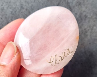 Rose Quartz, Worry, Palm Stone, Crystals, Engraved Rose