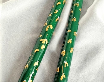 Floral Hand Painted Taper Candles, Decorative Dinner Candle