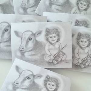 Tarjetas de Krishna, arte con tarjetas espirituales, Diwali, Janmastmai, Hare Krishna, tarjeta de felicitación