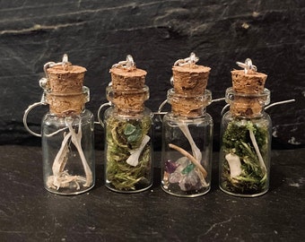 Bone Moss and Crystal Jar Earrings