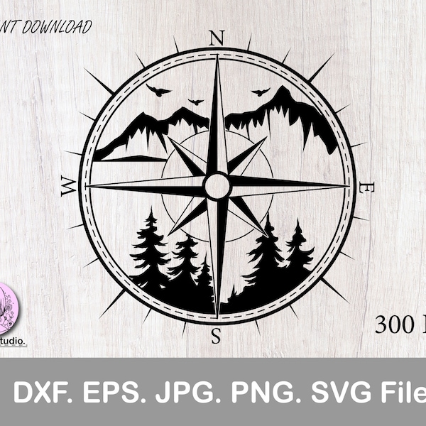 Mountains And Trees Compass SVG Design - SVG and PNG File