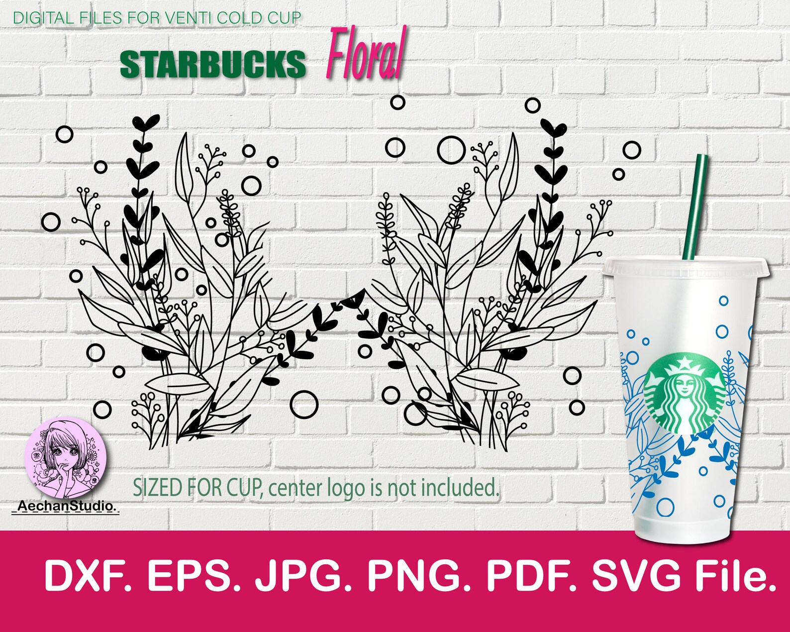 Download Floral Starbucks Cup SVG Starbucks Venti Cold Cup 24oz | Etsy
