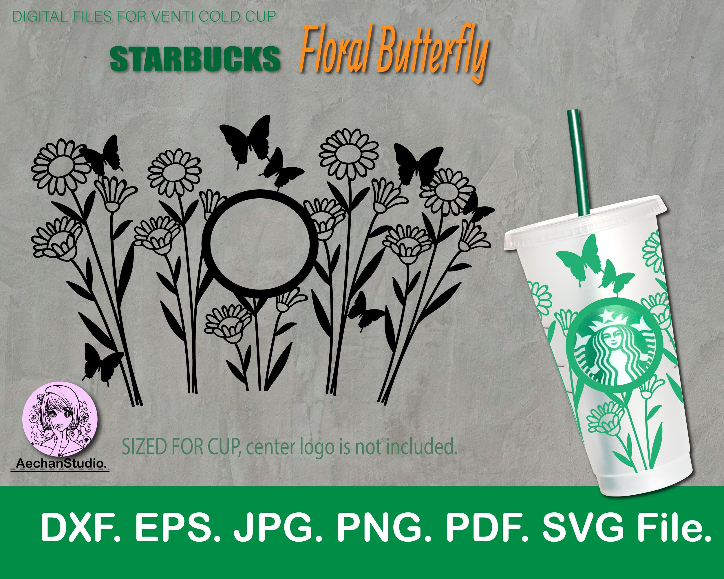 Floral Butterfly Starbucks Cup SVG Starbucks Venti Cold Cup | Etsy