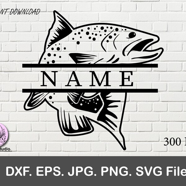 Salmon monogram svg Fishing svg files for silhouette svg files - SVG and PNG File