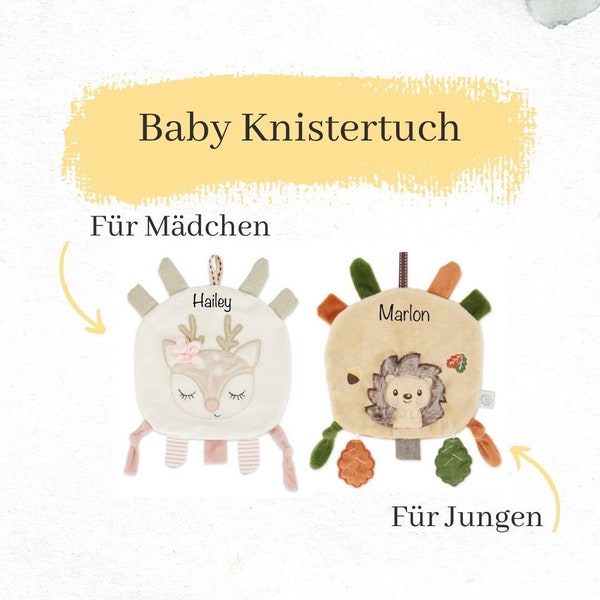 Babygeschenk Knistertuch personalisiert Reh Igel Geschenk zur Geburt Baby Geschenkidee Babyspielzeug