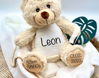 Cuddly toy teddy bear personalized with name | Birth dates