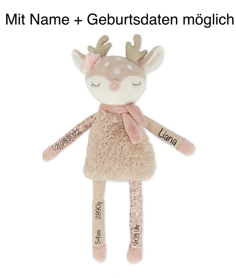Cuddly Toy Deer Personalized With Names and Dates of Birth Etsy