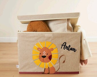 Caja de almacenamiento personalizada león con tapa | Cesta para juguetes | Decoración habitación infantil personalizada guarda juguetes niños