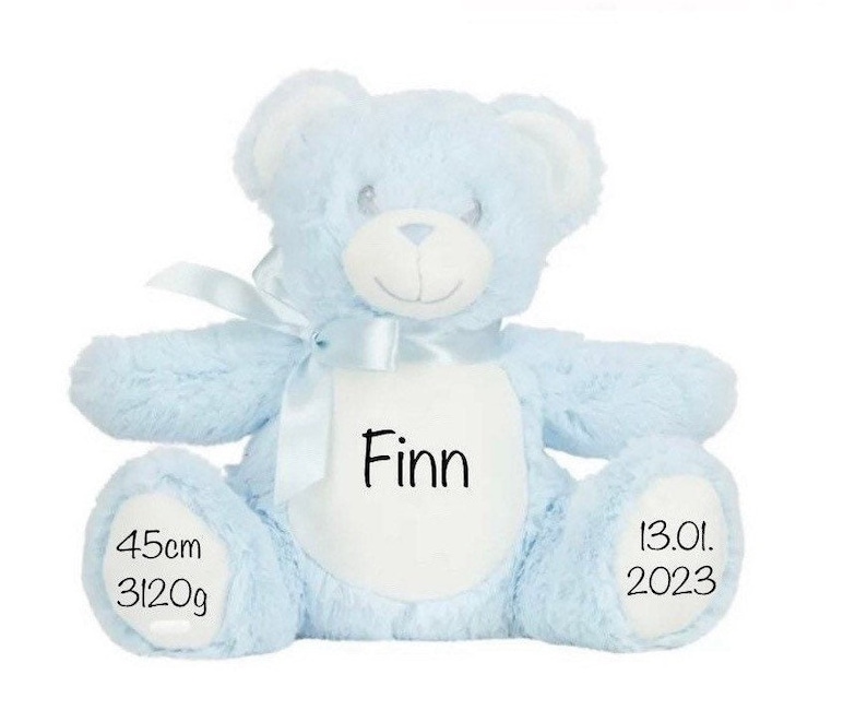 Geschenk zur Geburt Kuscheltier Teddybär mit Name Personalisiert, Geburtsdaten, Teddy mit Name Taufe, in Rosa , Blau und Weiß erhältlich Bild 3