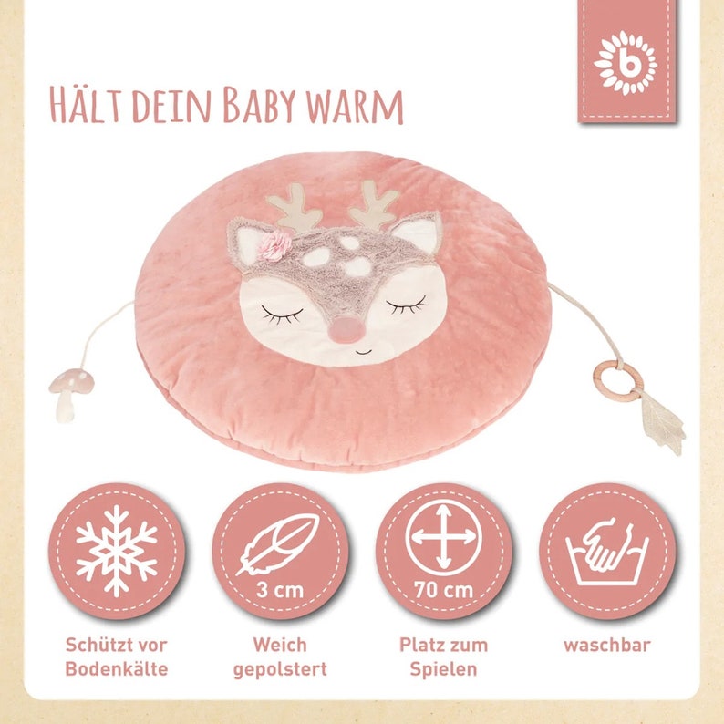 Krabbeldecke personalisiert Babydecke Spieldecke Reh / Geburtsgeschenk / Babyparty Babygeschenk zur Taufe Geschenk zur Geburt Bild 4