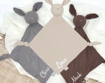 Personalisiertes Schmusetuch mit Name | Kuscheltier Hase Bedrucktes Schnuffeltuch Mädchen Baby | Kuscheltier | Geschenk zur Geburt