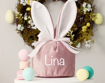 Bolsa de Pascua con nombre | Bolsas de Pascua para niños | Orejas de conejo | Saco de regalo rosa de Pascua | Conejito de Pascua con nombre | cesta personalizada