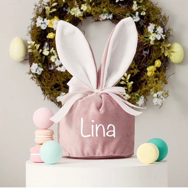 Ostersäckchen mit Name | Ostersäckchen für Kinder | Hasenohren | Rosa Ostersack Geschenksack | Osterhase mit Name |personalisiertes Körbchen