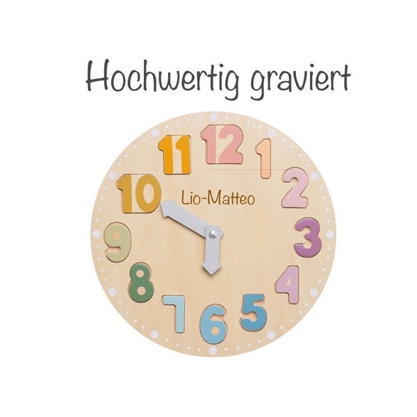 Personalisierte Uhr aus Holz Steckpuzzle Uhr  , Holzspielzeug Junge , 1. Geburtstag Geschenk Junge , Lernspielzeug Uhrzeit lernen graviert