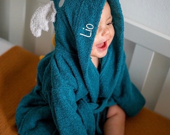 Personalized bathrobe 1-2 years beach towel baby towel with name Dino Flamingo Koala Lion towel with hood baby gift birth