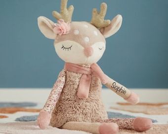 Peluche personnalisée cerf avec nom et dates de naissance, cadeau d'anniversaire, peluche pour enfants, cadeau de bébé Bieco pour la naissance