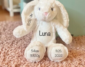 Lapin en peluche personnalisé avec nom et dates de naissance Lapin de Pâques