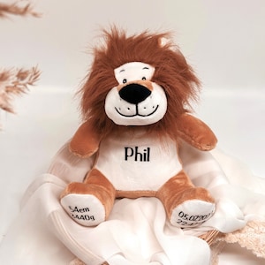 Cuddly toy lion personalized with name, birth dates / baby gift stuffed toy / gift with birth dates / birth gift