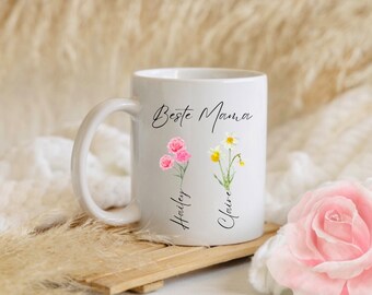 Personalisierte Muttertagstasse mit Geburtsblumen Namen der Kinder,Muttertagsgeschenk,Mama Tasse,Oma Tasse,Blumen Tasse,Geschenk Muttertag