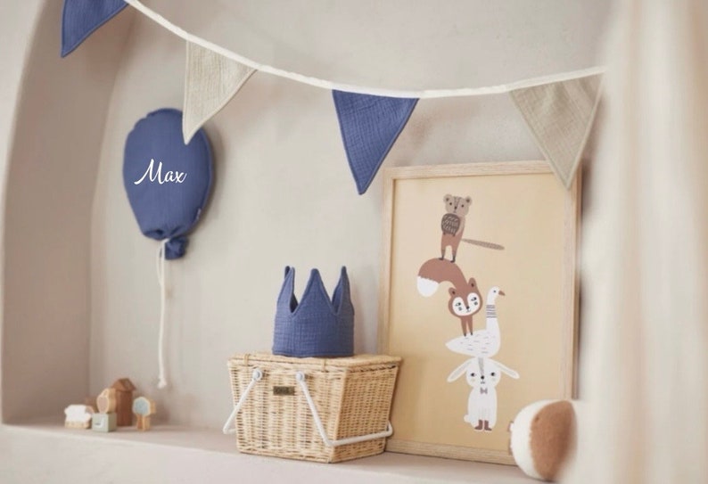 Décoration chambre d'enfant ballon en tissu, décoration chambre bébé beige, ballon en tissu personnalisé avec nom, décoration murale ballon, décoration murale chambre d'enfant Blau