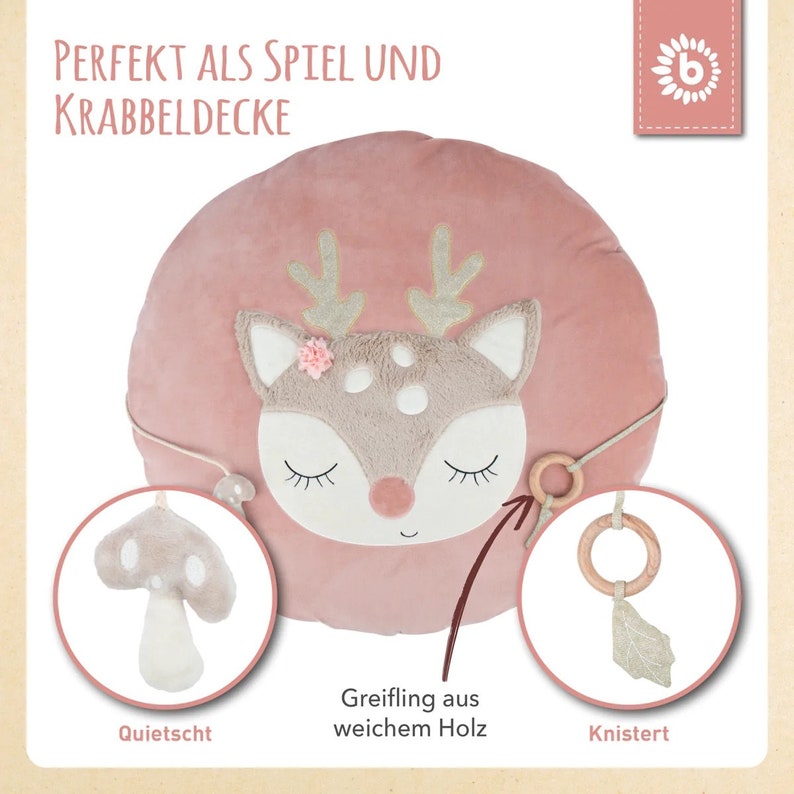 Krabbeldecke personalisiert Babydecke Spieldecke Reh / Geburtsgeschenk / Babyparty Babygeschenk zur Taufe Geschenk zur Geburt Bild 3