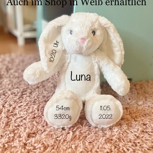 Lapin en peluche personnalisé avec nom et dates de naissance / Lapin de Pâques / Cadeau bébé pour la naissance / Cadeau de Pâques enfants image 9