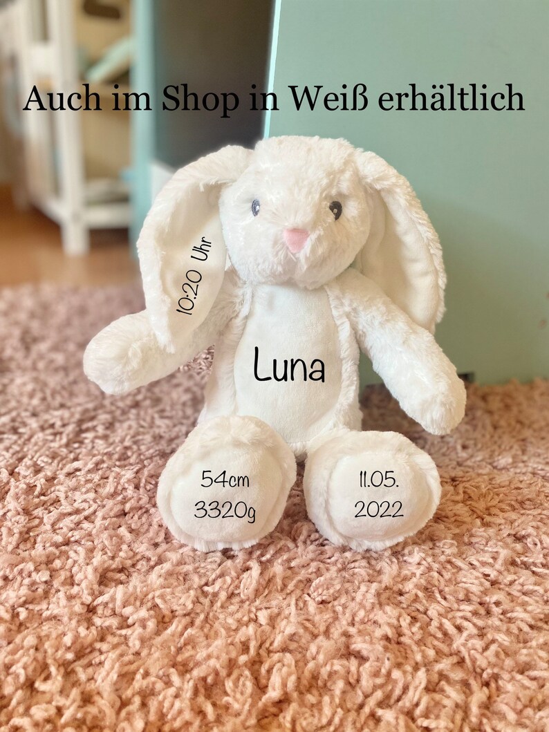 Lapin en peluche personnalisé avec nom et dates de naissance / Lapin de Pâques / Cadeau bébé pour la naissance / Cadeau de Pâques enfants image 9