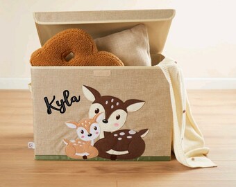 Caja de almacenamiento personalizada ciervo con tapa | Cesta para juguetes | Decoración habitación infantil personalizada guarda juguetes niños