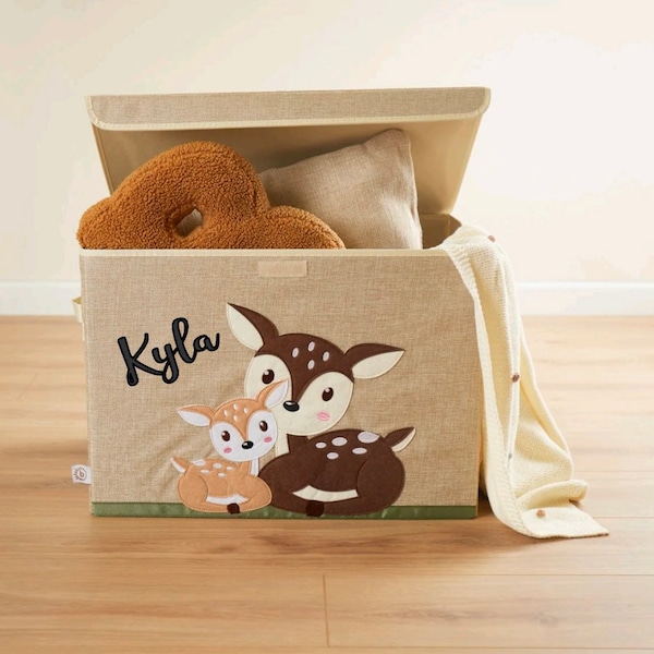 Personalisierte Aufbewahrungsbox Rehe mit Deckel | Korb für Spielsachen | Personalisierte Kinderzimmerdeko Spielzeug Aufbewahrung Kinder