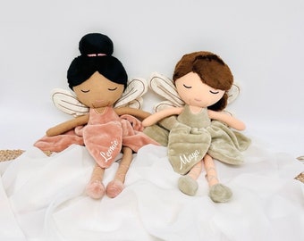 Cuddly toy fairy personalized with name, gift for birth, gift for baptism, gift for 2 year old girls, girl gift old pink