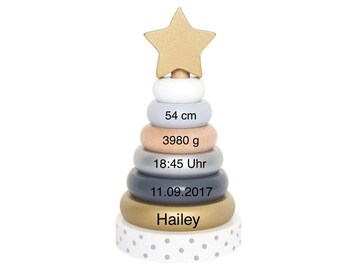 Stapelturm Holz mit Name und Geburtsdaten personalisiert / Babygeschenk Geburt / Geschenk Taufe oder Geburtstagsgeschenk / Mädchen Geschenk