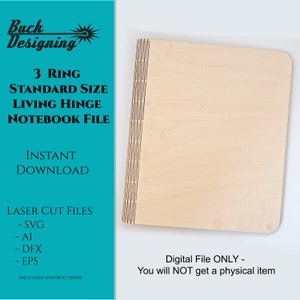 3 Ringe Standardgröße - Living Hinge Notizbuch - Laser Cut File