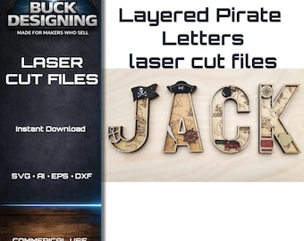 Layered Pirate Letters & Numbers laser cut file set – svg ai digital download for Glowforge and CO2 lasers