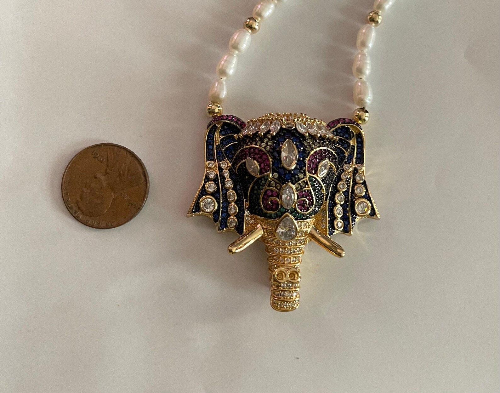 Elephant Pendant Gold Filled Pearl Statement Necklace Etsy UK