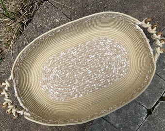 Light Brown Rope Tray with Stone Bead Handles