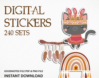Boho Digital Sticker Book for Goodnotes | Pre-cropped Sticker Sheet | Digital Planner Stickers | Printable Stickers