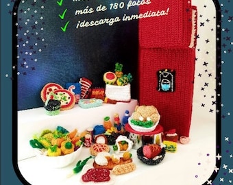 PDF E-book: Crochet Combi Fridge Freezer Project, Over 50 food items and fridge. Digital download step by step +180 photos, English/Spanish