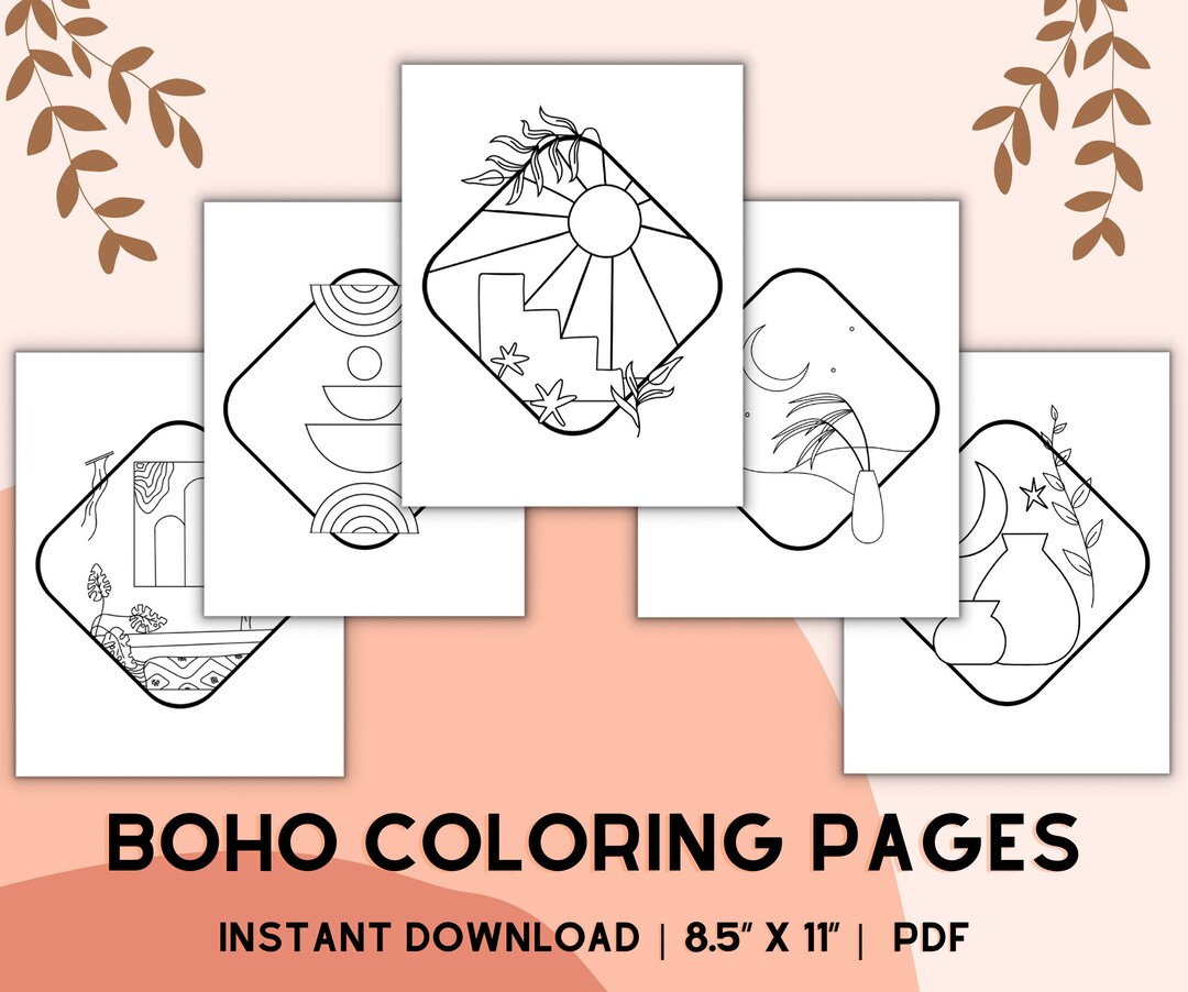Boho Coloring Pages 5 Printable Pages Boho Coloring Book Etsy
