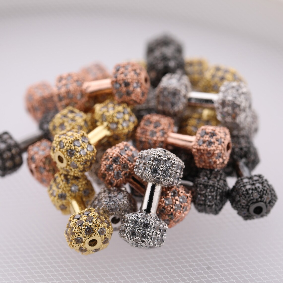 Dumbbell Beads Cubic Zirconia Rhinestone CZ Micro Pave for Etsy