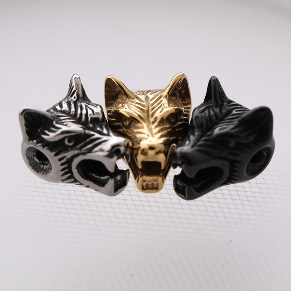 Wolf Loose Bead Perles en acier inoxydable Antique Silver Spacer Perles Perles En métal Perle d’animal Perle pour collier Bracelet DIY Making Size 12 * 14MM