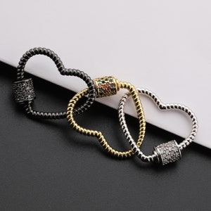 Heart Shape Buckle Beads Cubic Zirconia Rhinestone CZ Micro Pave for Jewelry Making Bracelets Necklaces 3 Colors 25*20MM