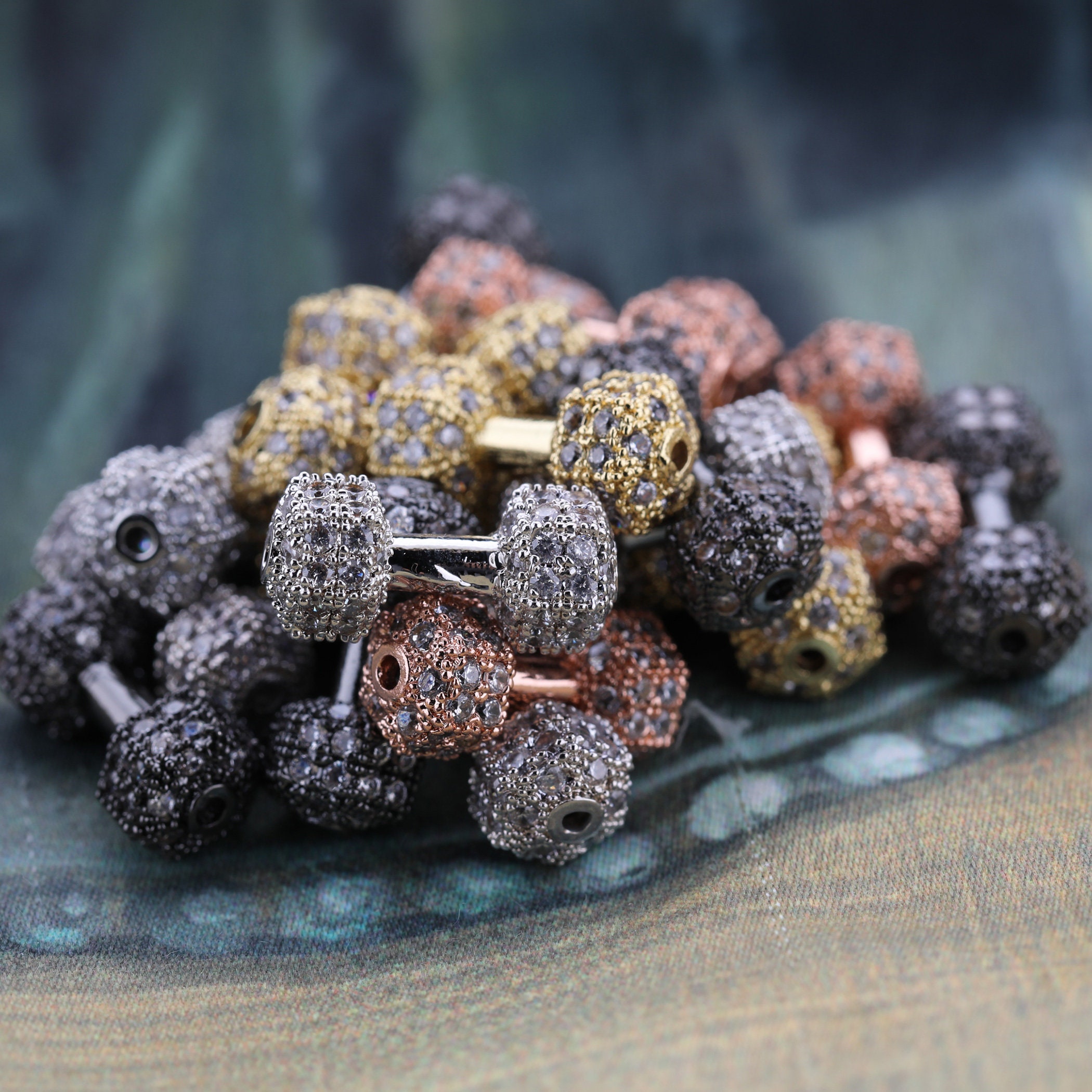 Dumbbell Beads Cubic Zirconia Rhinestone CZ Micro Pave for Etsy