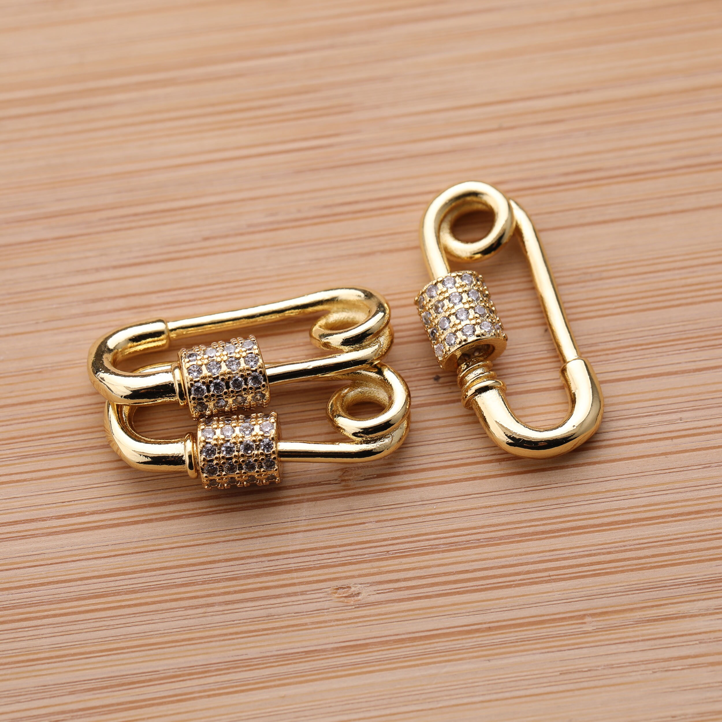 Safety Pin Screw Clasp Cubic Zirconia Gold Plated Clear CZ Etsy
